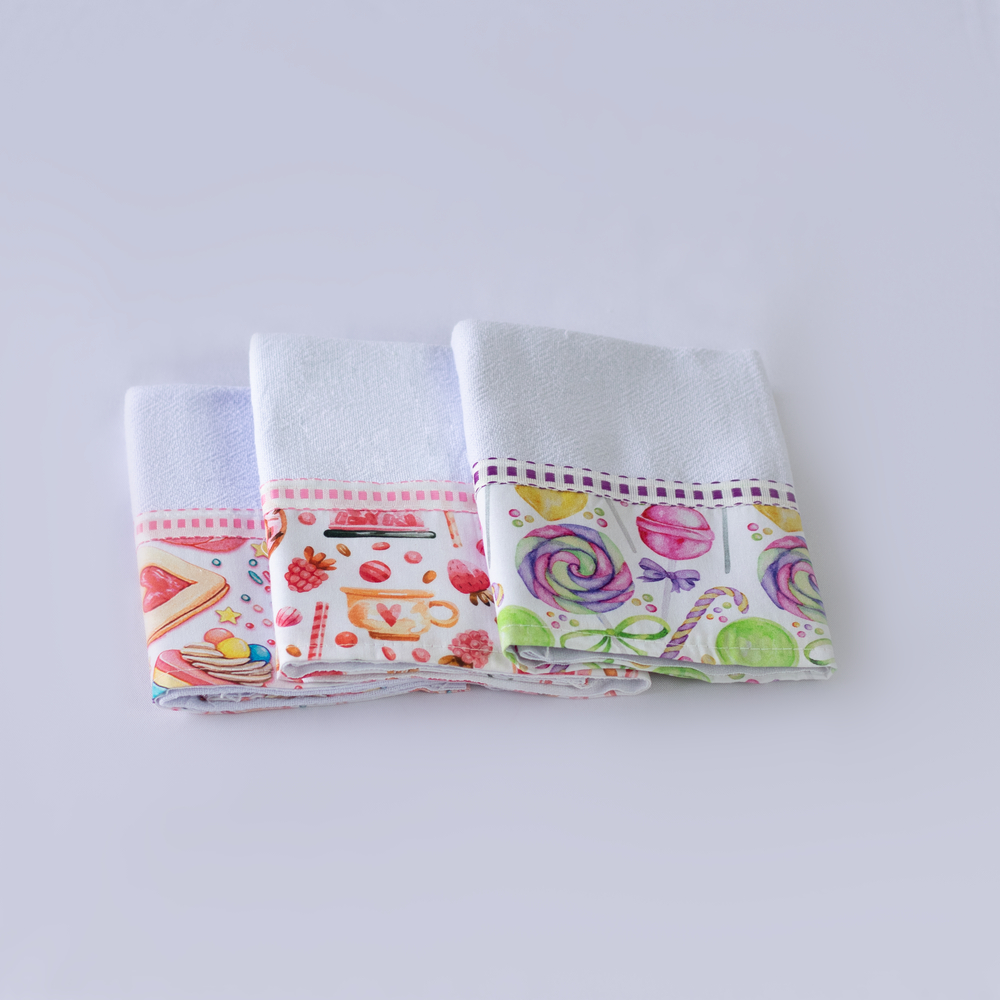 Kit 5 peças Jogo Pano de Prato com Barrado Pé de Galinha Cozinha 100% Algodão Legítimo Decoração