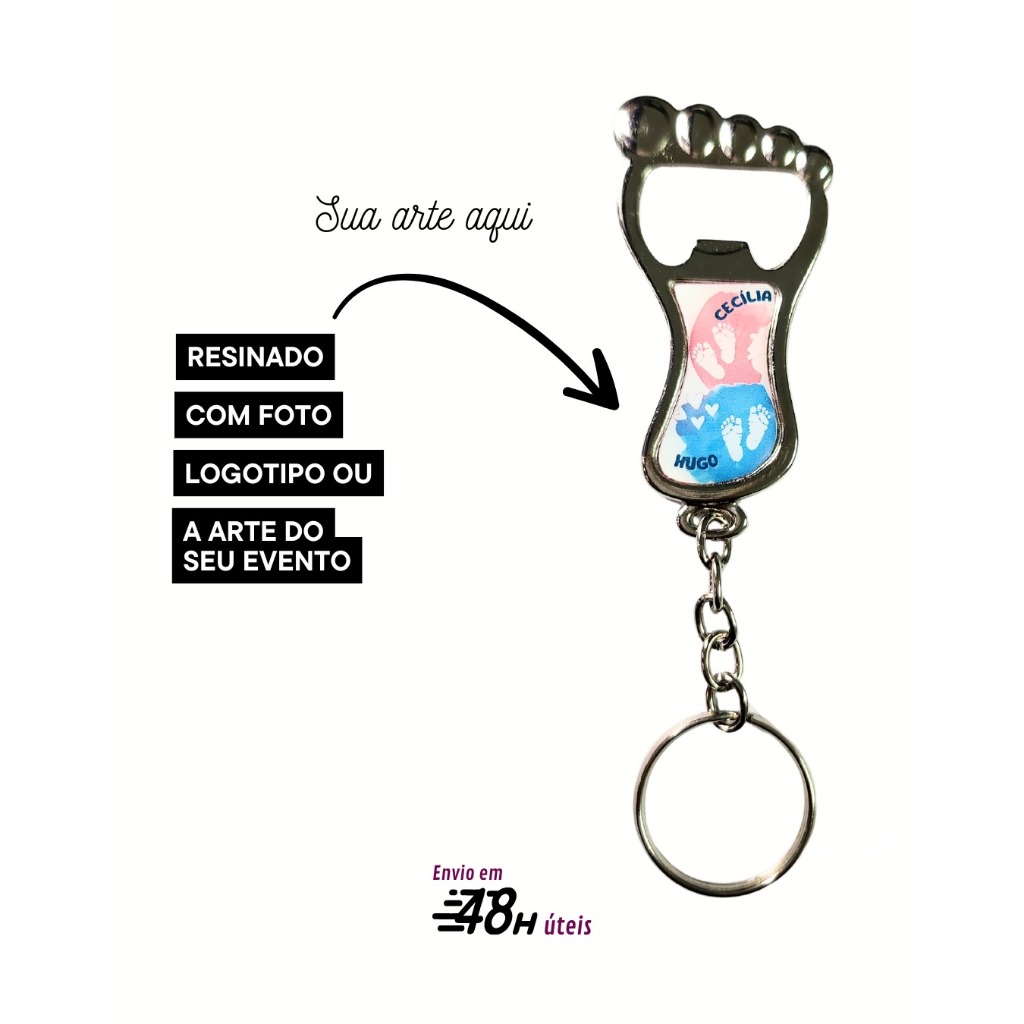 Kit 10 a 40 Chaveiros Abridor de Garrafa Pézinho Personalizado - Lembrancinha Chá de Bebê e Chá Revelação