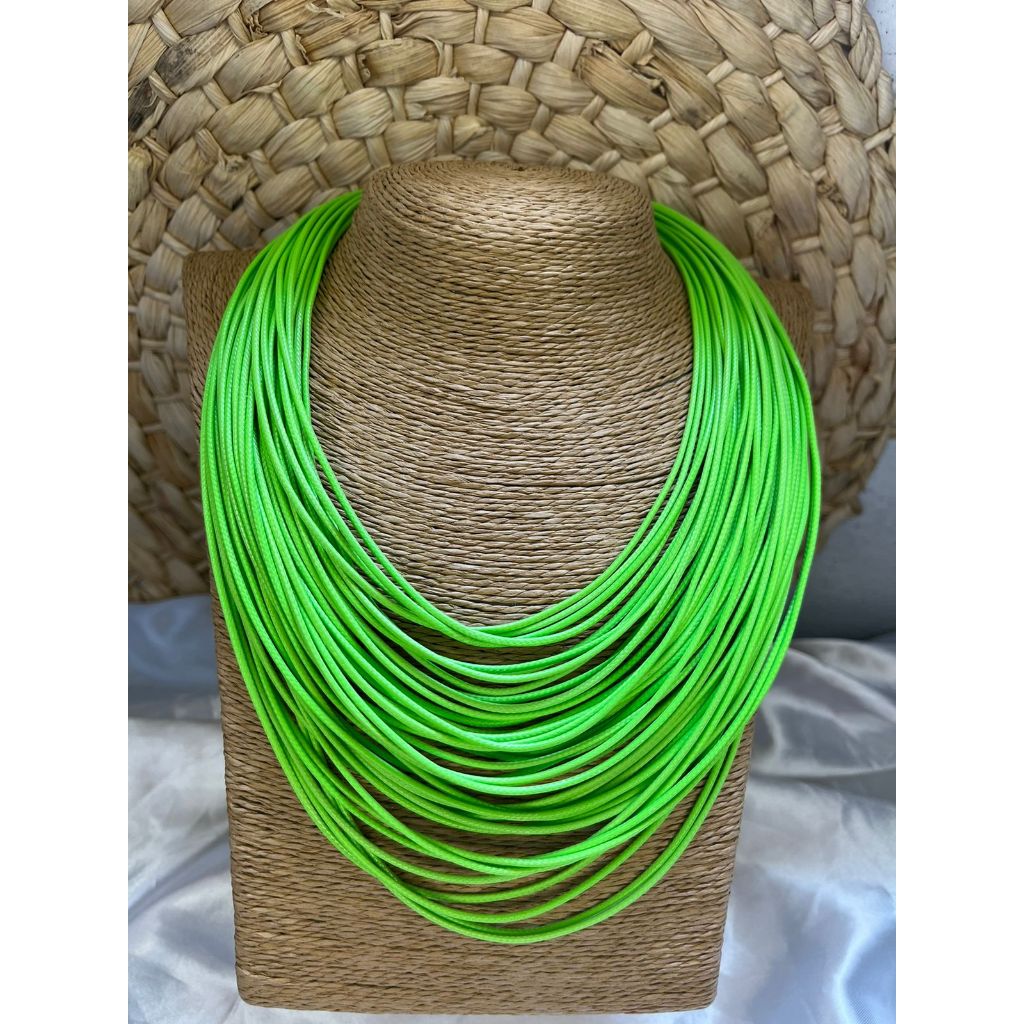 Maxi Colar + Brinco Fios Encerados Verde Neon Tendência Do Verão — imagem 2 de 2