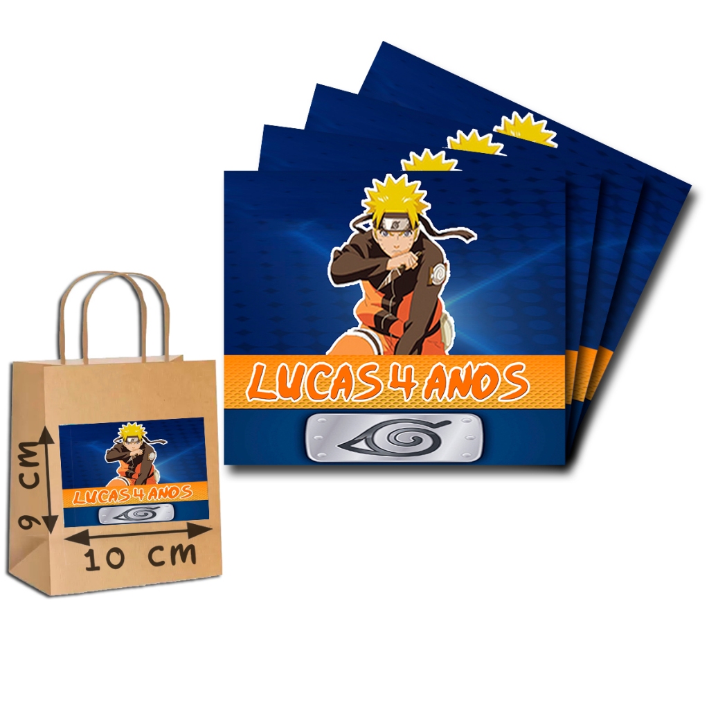 Adesivos personalizados Tema Naruto 10cm x 9cm para Sacolinha Surpresa ou Maleta Acrílica. Lembrancinha pra Festa.