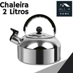 Chaleira Inox Com Apito Para Fogão A Gás e De Indução 2 Litros
