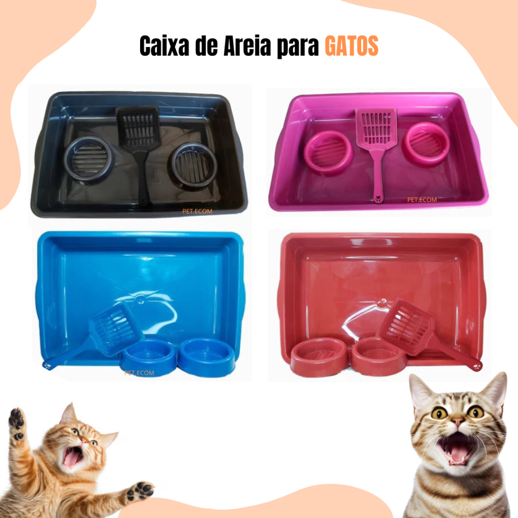 Kit Caixa De Areia para Gatos Higiênico Com Pá Comedouro Bebedouro Sanitario