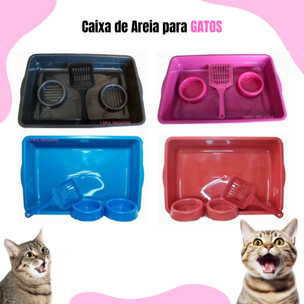 Kit Caixa De Areia para Gatos Higiênico Com Pá Comedouro Bebedouro Sanitario