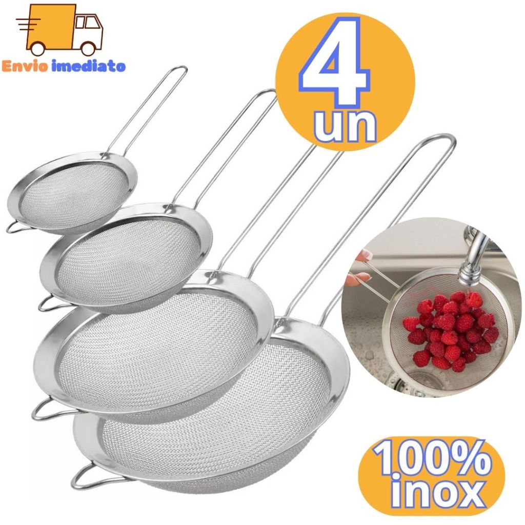 4 Peneira Coador Funil em Aço Inox Para Farinhas Alimentos Frutas uso Cozinha 8cm 10cm 14cm 18cm em Oferta na Shopee