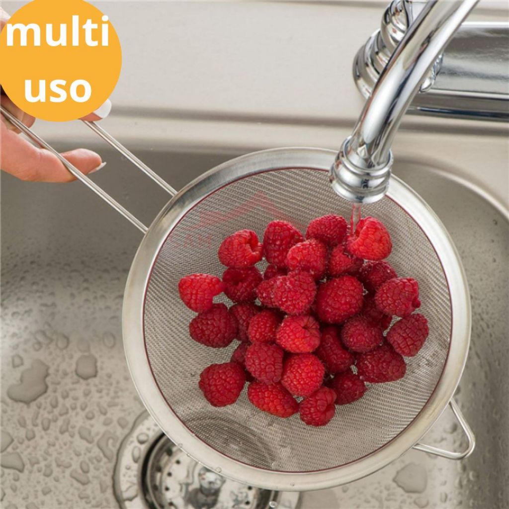 4 Peneira Coador Funil em Aço Inox Para Farinhas Alimentos Frutas uso Cozinha 8cm 10cm 14cm 18cm
