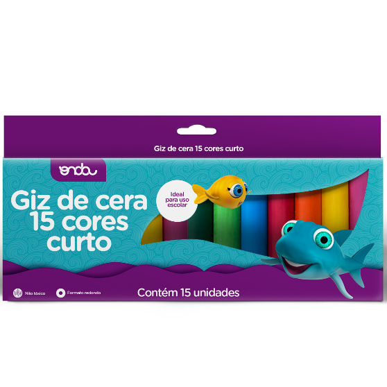 Giz de Cera Curto 15 Cores Grosso e Curto Escolar Onda