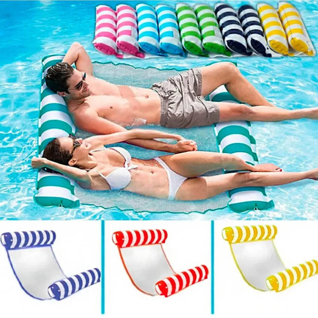 Kit 2 Bóia Rede Flutuante Piscina Cama Inflável Colchão Reclinável