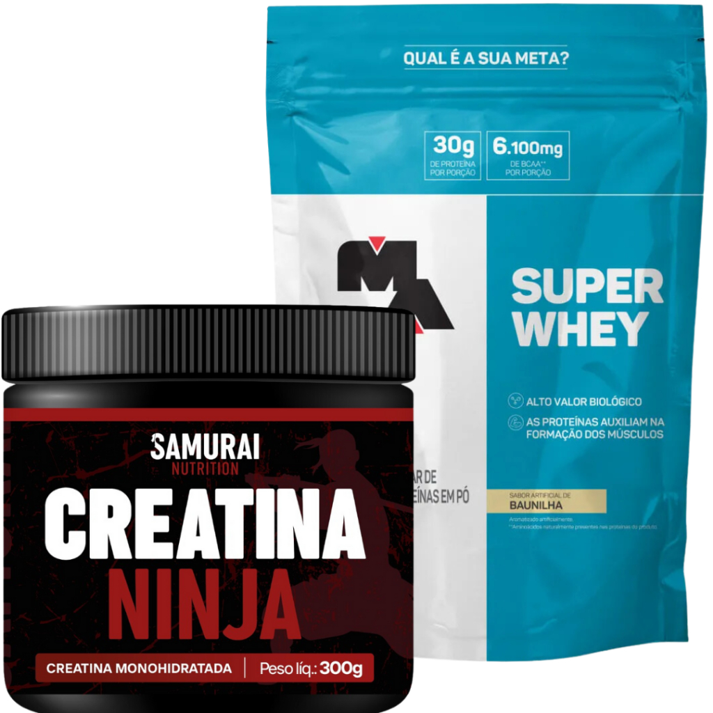 Kit 1x Creatina Monohidratada Ninja Samurai Nutrition + 1x Super Whey 900g Max Titanium - Health