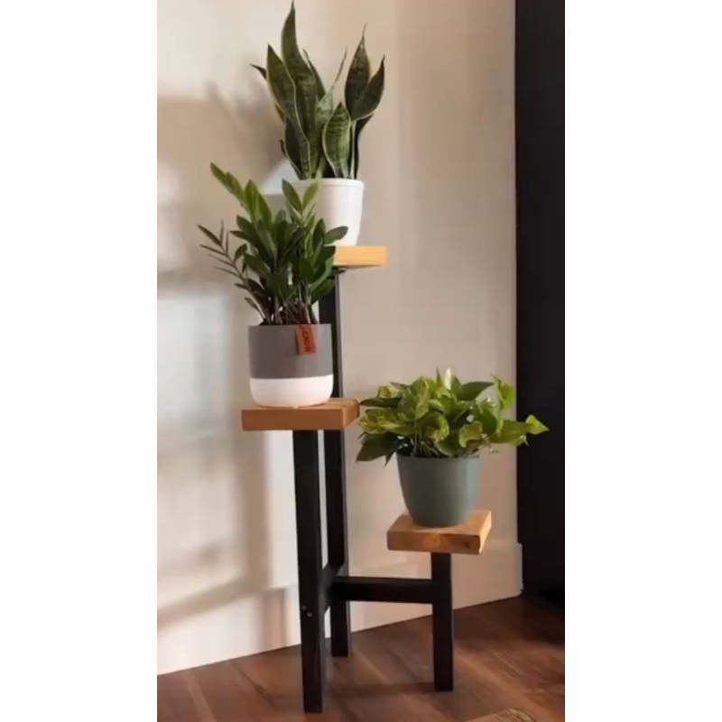 Suporte em madeira maciça pinus para 03 vasos de plantas decorativo