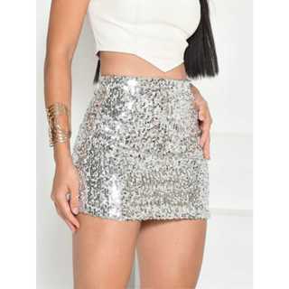 Saia Paetê Feminina Prata Curta Colada Tubinho Reta Cintura Alta Brilho Roupa  Moda Tendência Festa Balada em Oferta na Shopee