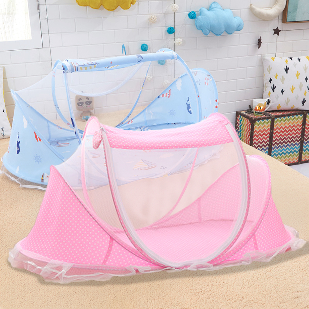 Berço Mosquiteiro Portátil para Bebê - Azul/Rosa em Oferta na Shopee