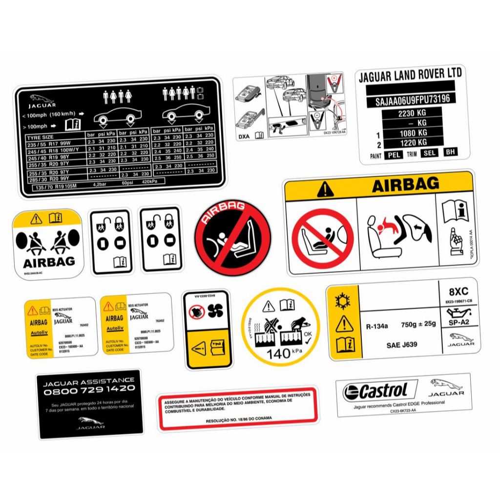 Adesivos Advertência Cofre Motor Jaguar XF 2012 A 2020
