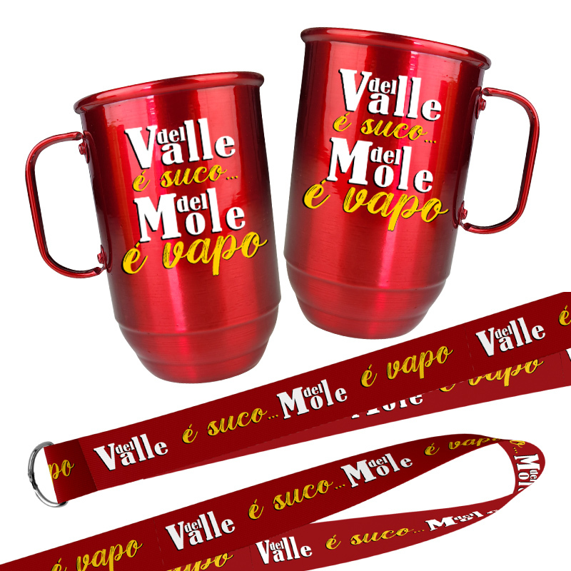 Caneca de Alumínio 850ml com Tirante Frase Del Valle é suco del Mole é vapo.