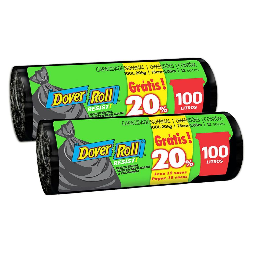 Kit com 2 Sacos Para Lixo Resist! Preto 100L 10un + 20% - Dover Roll - Home & Living