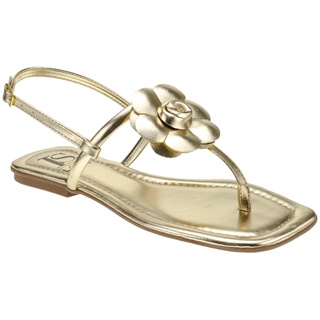 Sandália Rasteirinha com Flor Metalizado Traseiro Ajustável Saltinho Baixo Fivela 033-100 em Oferta na Shopee