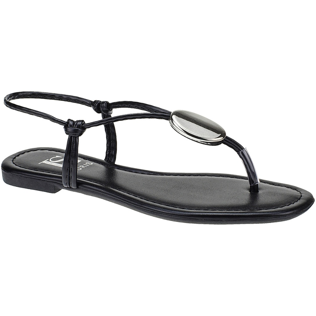 Sandália de Tiras com Enfeite ABS Dourado Rasteira Confortável Rasteirinha 4017 - Women Shoes