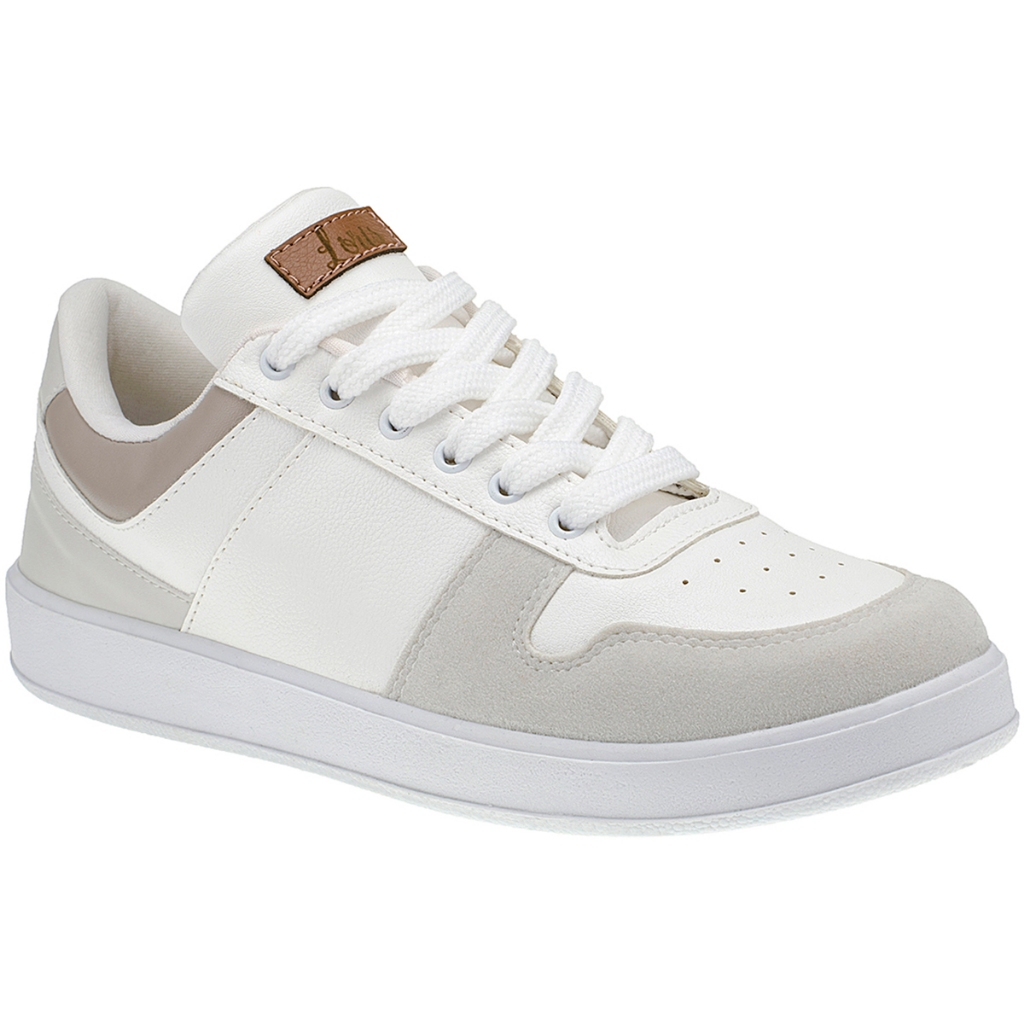 Tênis Branco Feminino Casual Confortável com Recortes Colorido Original Lóris 7802