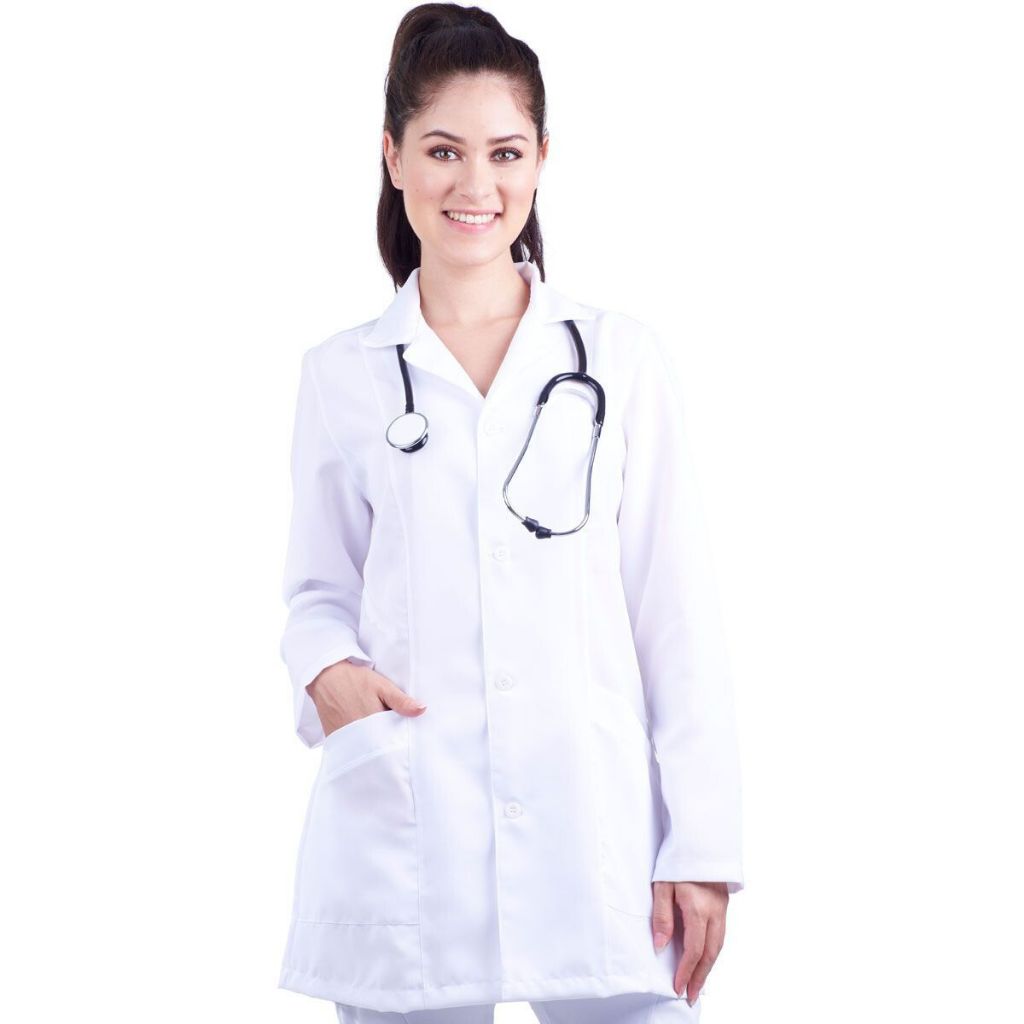 Jaleco Feminino Branco Com Bolsos Para Área Da Saúde Médica Enfermeira Veterinária Uniforme Clínica Hospital Consultório