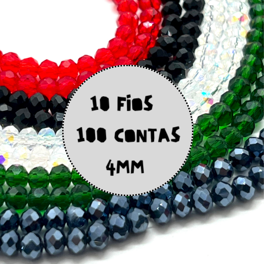 Imagem Kit 10 Fios de Cristal 4mm – Aprox. 100 Contas por Fio Para Pulseiras, Colares, Bijuterias e Artesanato