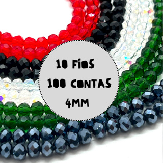 Kit 10 Fios de Cristal 4mm – Aprox. 100 Contas por Fio Para Pulseiras, Colares, Bijuterias e Artesanato em Oferta na Shopee