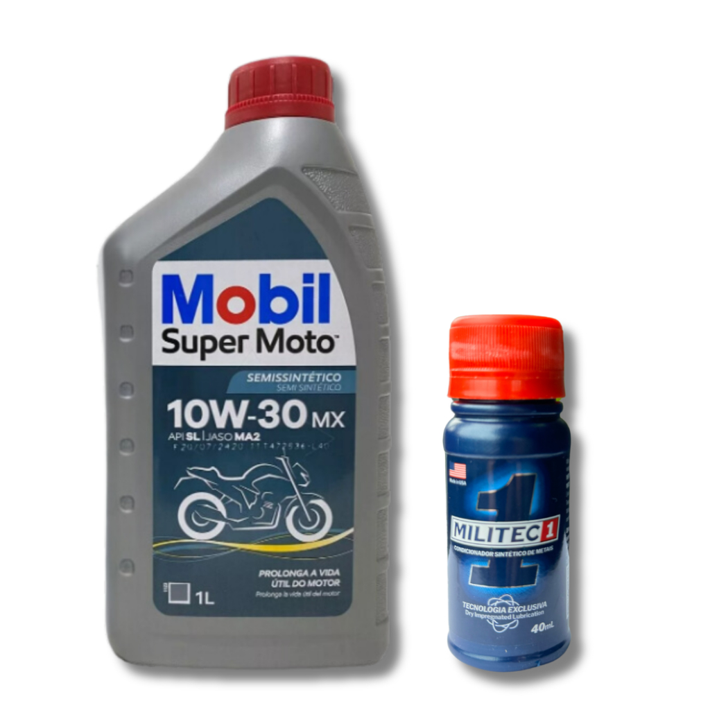 kit troca de óleo moto mobil 10w30 original + militec 40ml