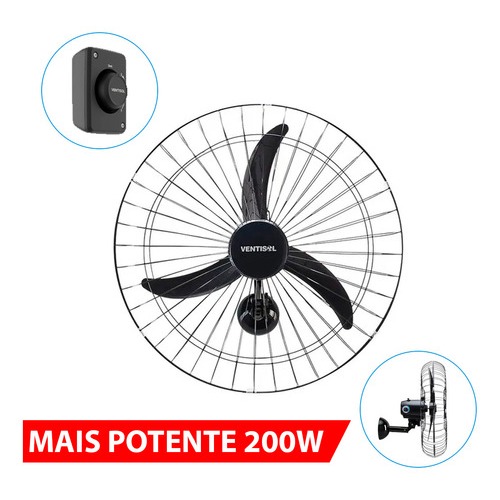 Ventilador Osc Parede 60cm Preto Bivolt Potente 200w Premium Ventisol Cor Da Estrutura Preta 127v/220v - Home Appliances