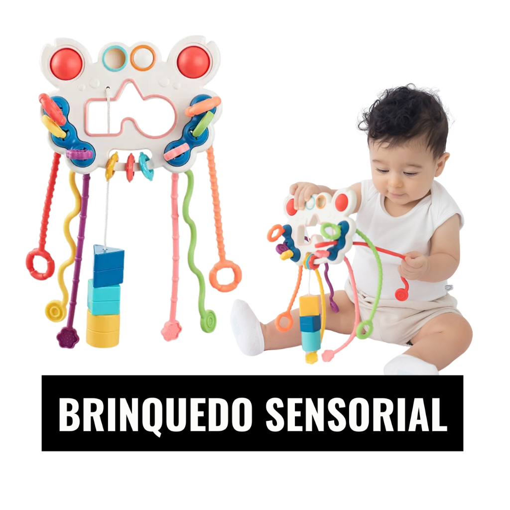 Brinquedo para Bebê Sensorial de Silicone para Puxar Educativo Infantil Apertar Coordenação Motora