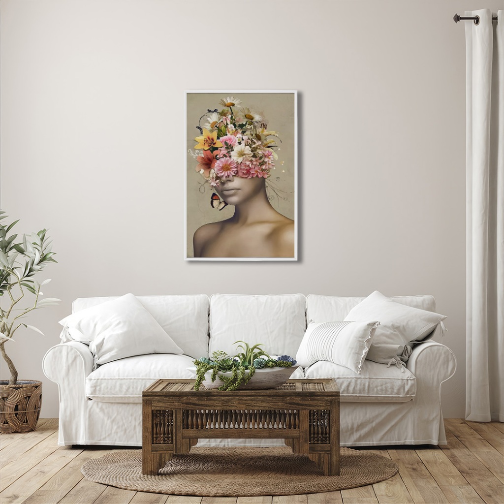 Quadro Decorativo Mulher com Flores Moldura Sala Quarto Escritorio em Oferta na Shopee