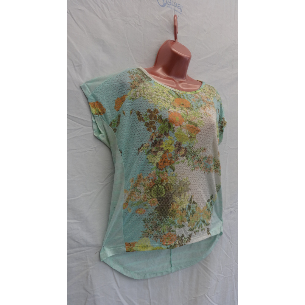 Blusa Mullet Gola Redonda - Tecido Leve e Confortável - Poliester - Tam.M - Branca Florida – Feminino