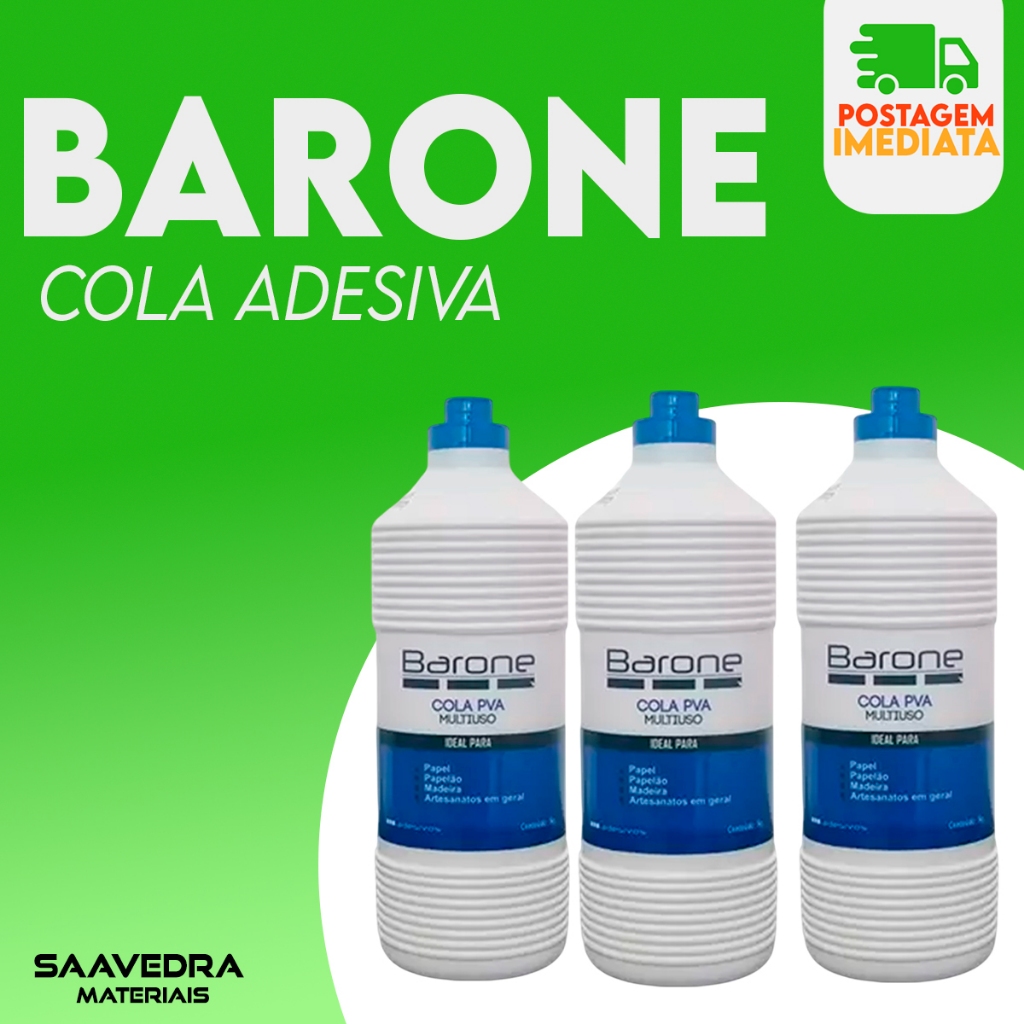 kit c/6 cola Branca Escolar Líquida barone Extra Adesivo PVA 1KG