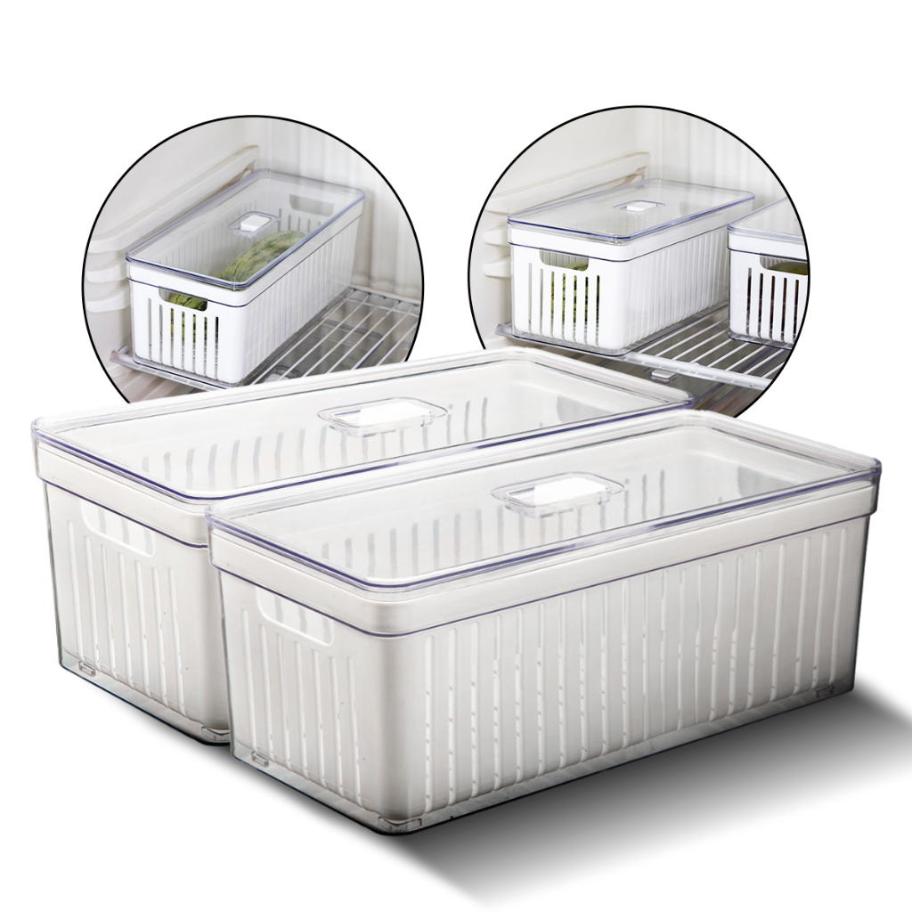 Kit 2 Organizador de Geladeira 6,8L Com Tampa Multiuso Bandeja Drenagem Alimentos Verduras...