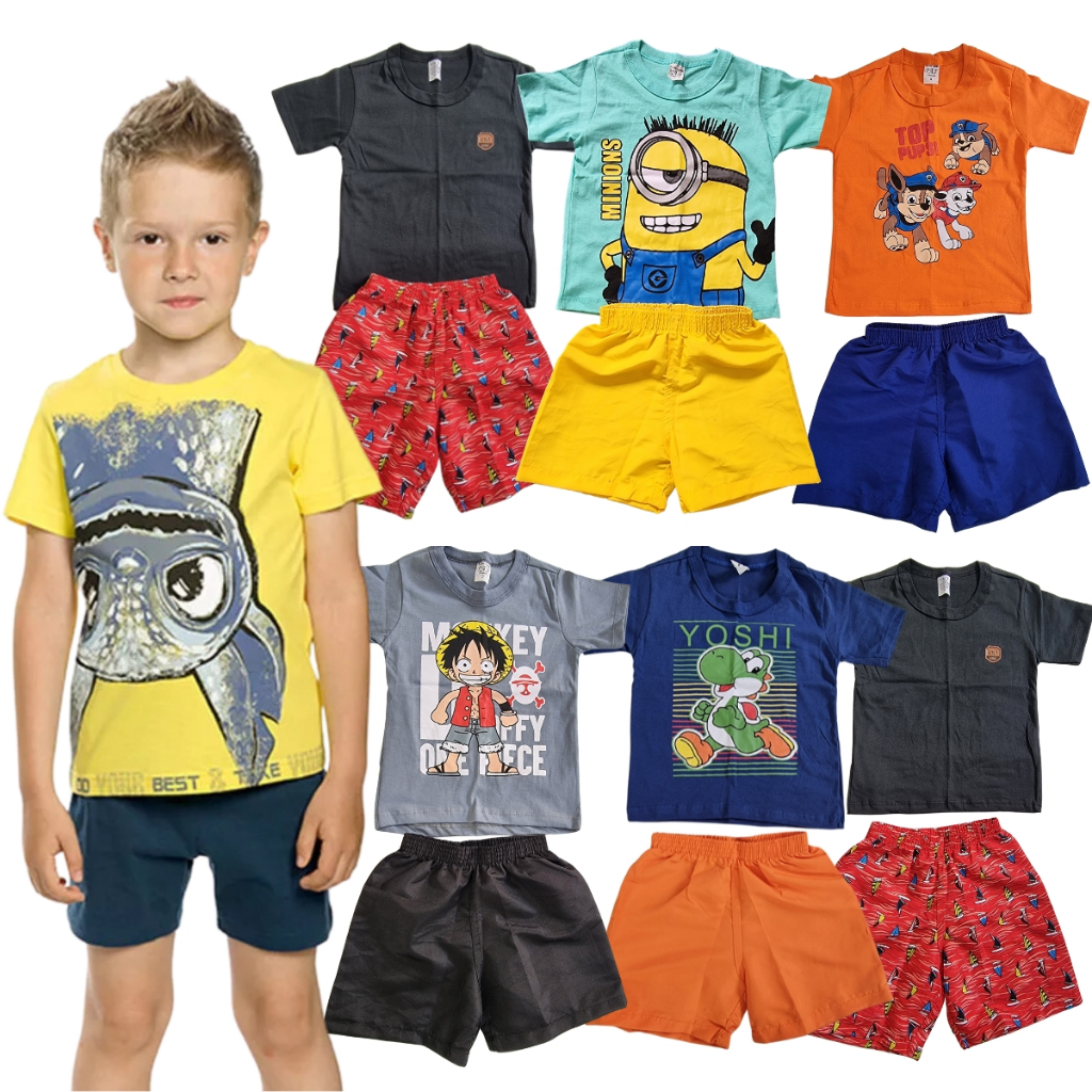 Kit Sortido 10 Peças de Roupas Infantil Menino- 5 Camisetas + 5 Bermudas - Promoção - Kit com 5 Conj