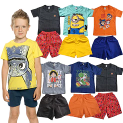 Kit Sortido 10 Peças de Roupas Infantil Menino- 5 Camisetas + 5 Bermudas - Promoção - Kit com 5 Conj