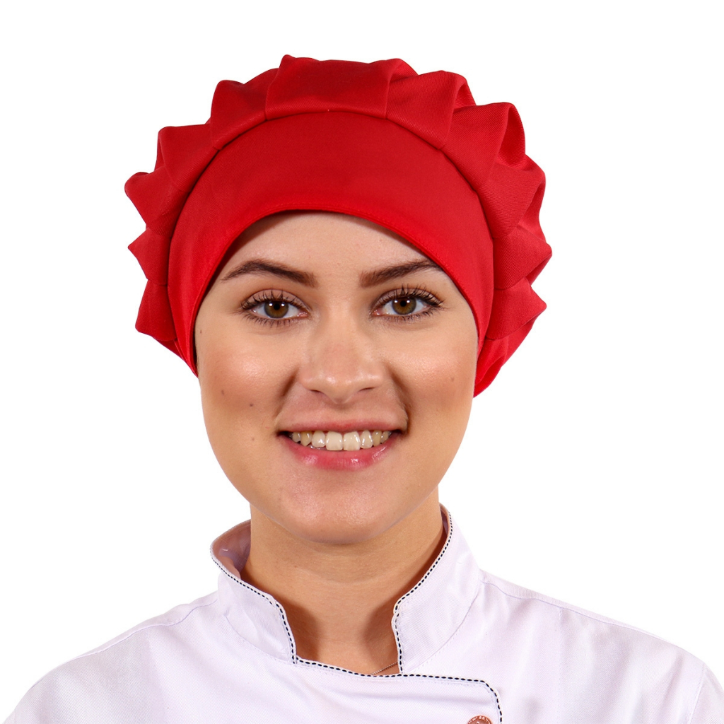 Touca Para Chef De Cozinha Área Saúde Unissex Vermelha Chapéu Tipo Gorro Para Restaurante Bar Hospital Médico Clínica