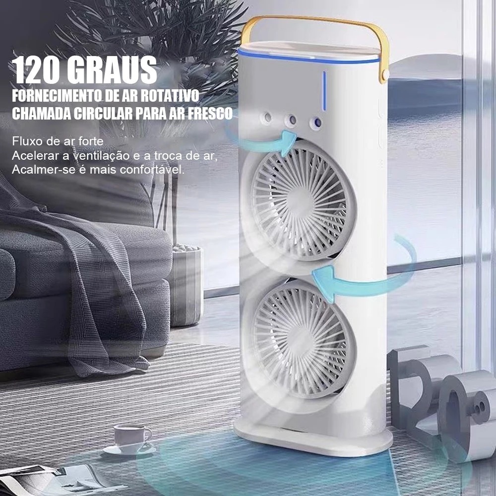 Imagem MINI Refrigerador De Ar Ventilador Umidificador Dupla Giratório+rgb Camada Ventilador Climatizador Ar C/ Reservatório