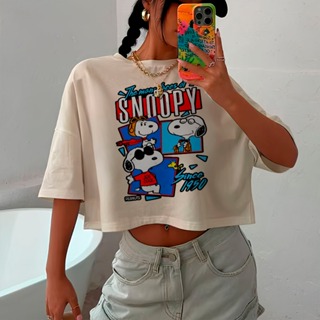 Cropped Top T-shirt OVERSIZED Desenho Retro The Many Face Of Snoopy Unissex em Oferta na Shopee