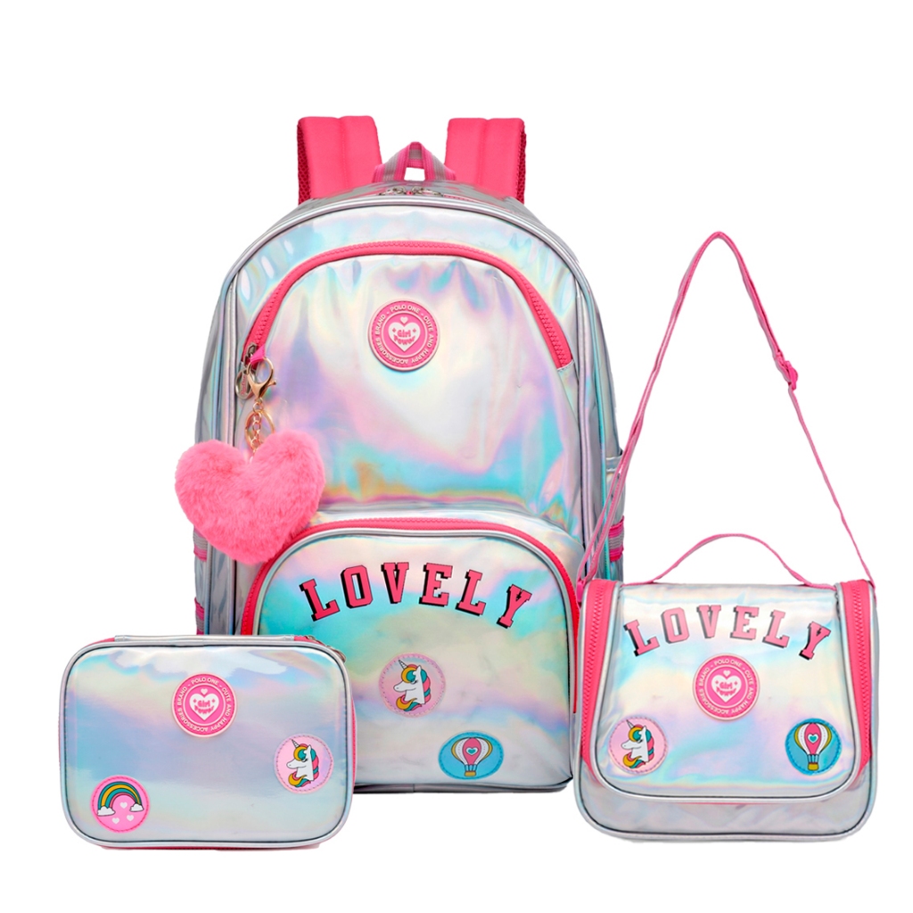 Kit Mochila Polo One Holográfica Infantil Lancheira Térmica Estojo - Baby & Kids Fashion