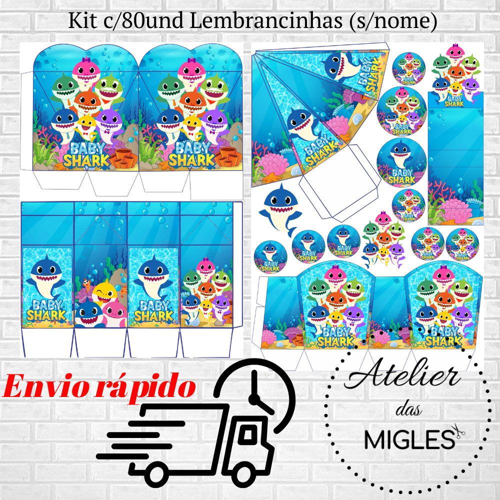 Kit c/80und lembrancinhas TEMA BABY SHARK (sem nome) - Envio rápido!!!