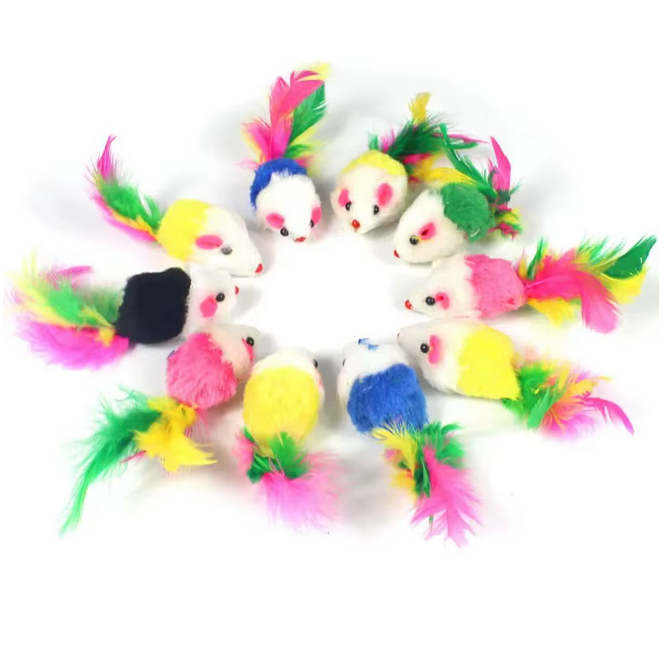 Kit Ratinhos Brinquedos Para Gatos Penas Coloridas Cores Sortidas
