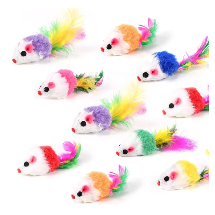 Kit 5 Ratinhos Brinquedos Para Gatos Penas Coloridas Cores Sortidas