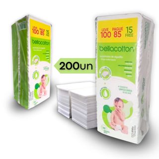 Algodão quadrado bebê bellacotton 200 unidades em Oferta na Shopee