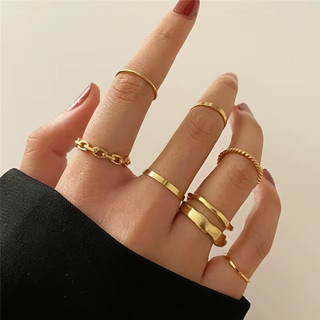 Kit 7 Anéis Anel Conjunto de Anel Feminino Elegante Minimalista Falange Dourado Prateado 7 Peças