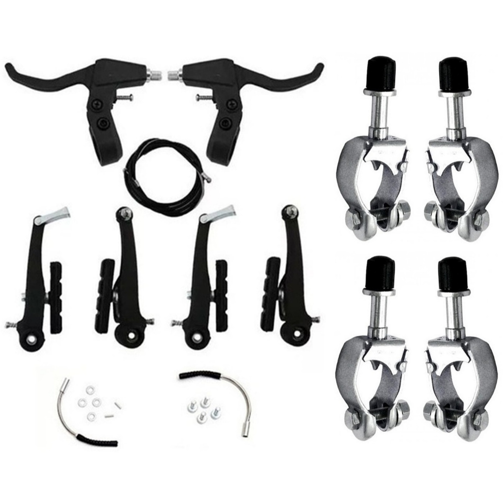 Kit Freios V Brake Nylon Manete Cabos Bike + Adaptador