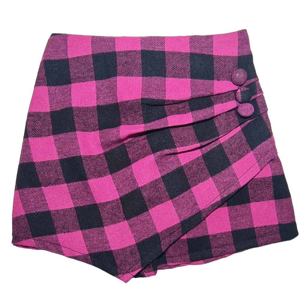 Short Saia Infantil Flanelado Xadrez