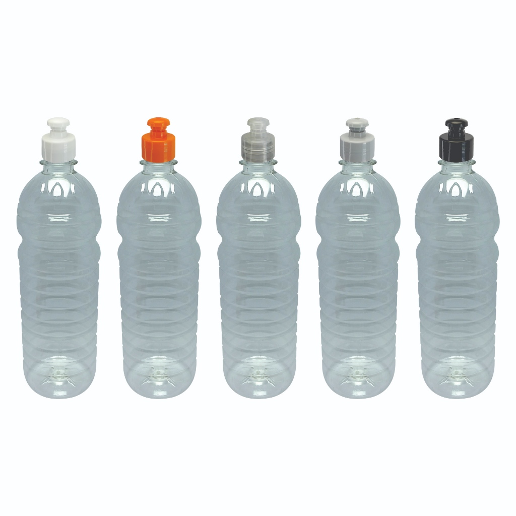 5 Frascos Plástico Cristal Pet 900ml C/ Tampa Pushpull Sho em Oferta na Shopee
