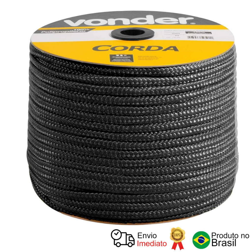 Corda Multifil Trançada 10mm x 190m Preta Carretel Vonder