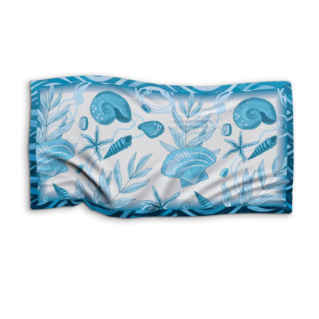 Canga Saída de Praia Estampa Conchas Azul 125x70cm Bali