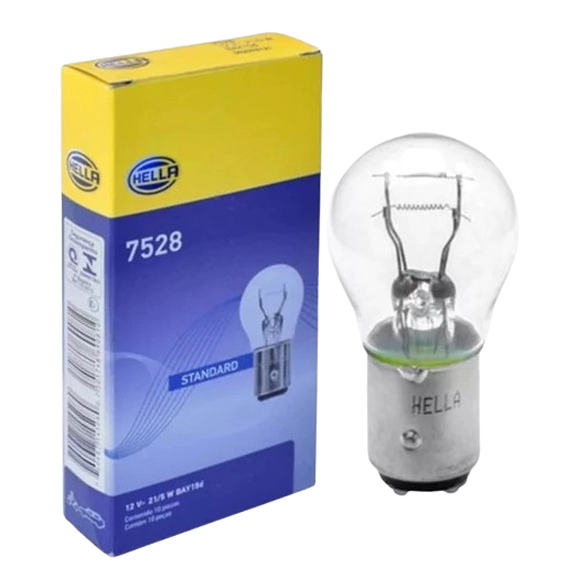 Lâmpada Automotiva 2 Polos 12v 21/5W Original Hella Iluminação Amarela - Caixa C/ 10 Unidades
