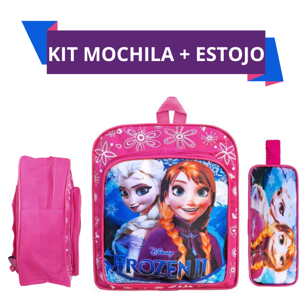 Kit Mochila Média + Estojo Infantil Escolar Feminino Menina Personagem Frozen