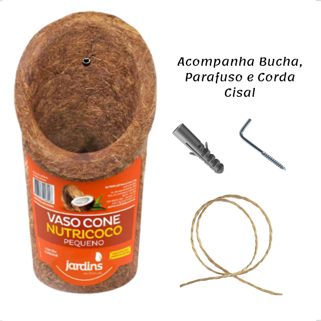 Kit 2 Vaso Xaxim Fibra Coco Orquídeas Cone Sustentável 21x13cm Pendurar Parafuso Suspenso Nutriplast — imagem 2 de 2